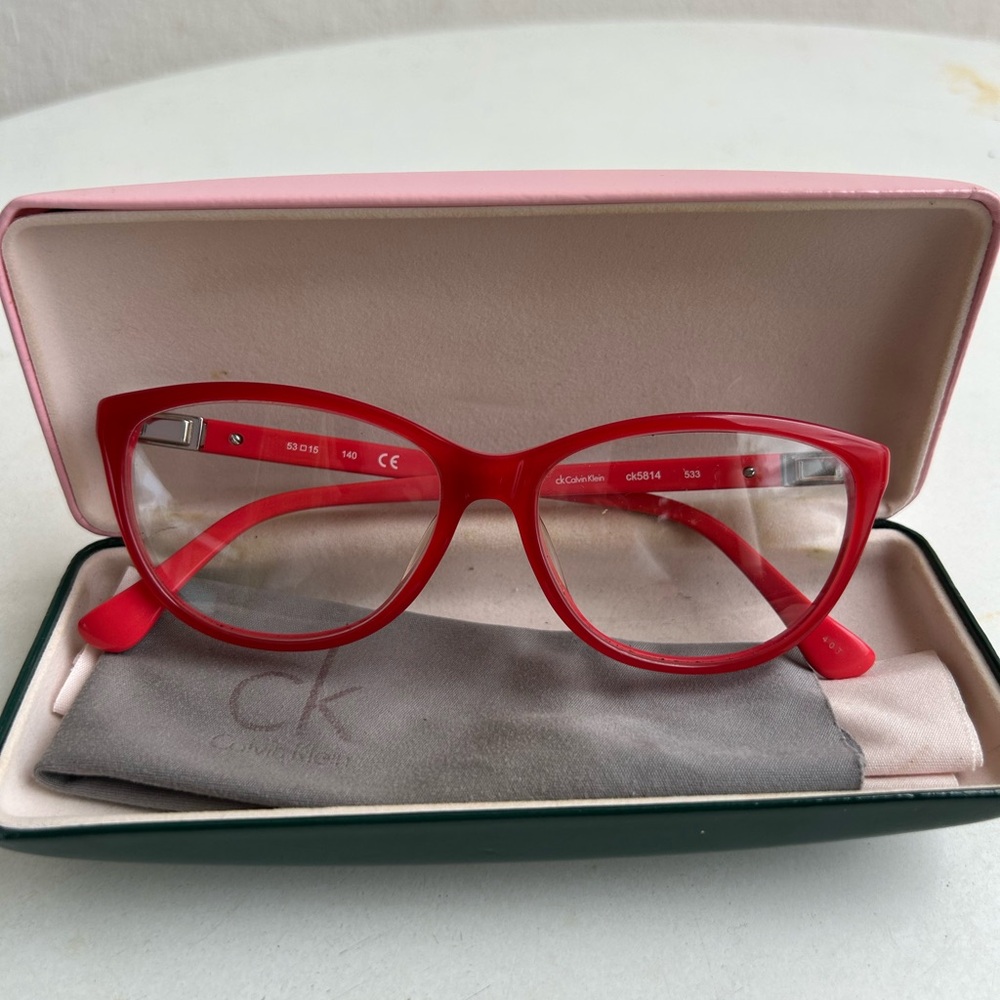 Calvin Klein Red Cat-Eye Eyeglasses